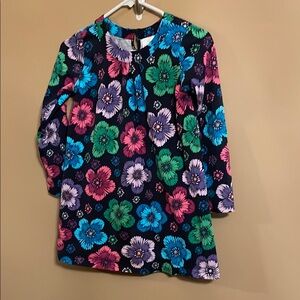 Hanna Andersson Long Sleeve Dress, Button Closure, Navy with Flowers, Size 140